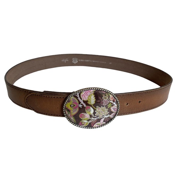 Classico Italia Accessories - Vintage Classico Italia Leather Belt Sz L 36-38 Ivan Floral Resin Buckle